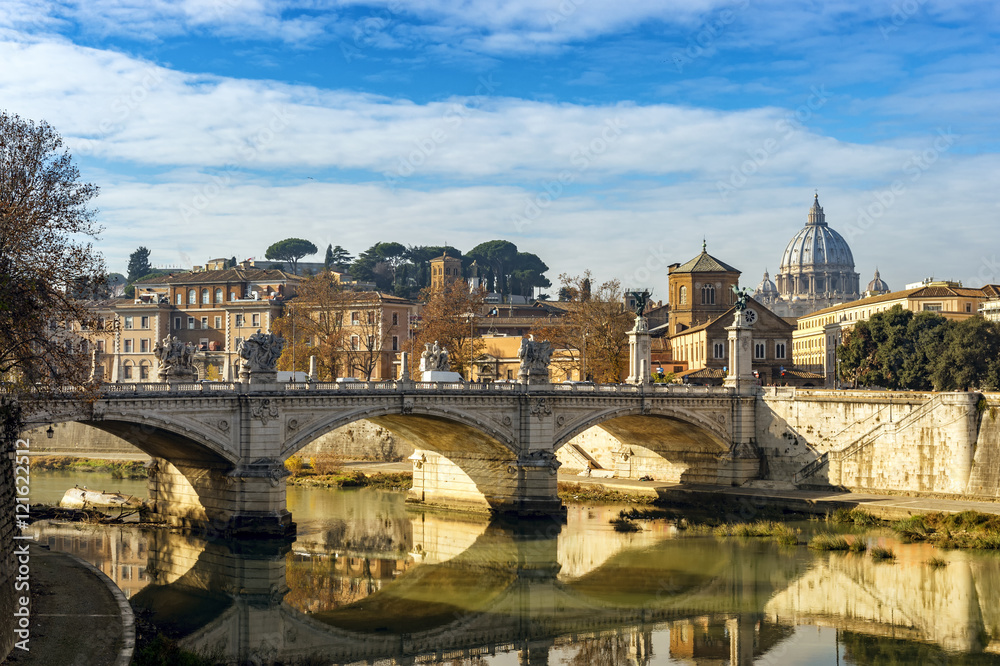 Rome cityscape with Ponte Vittorio Emanuele II