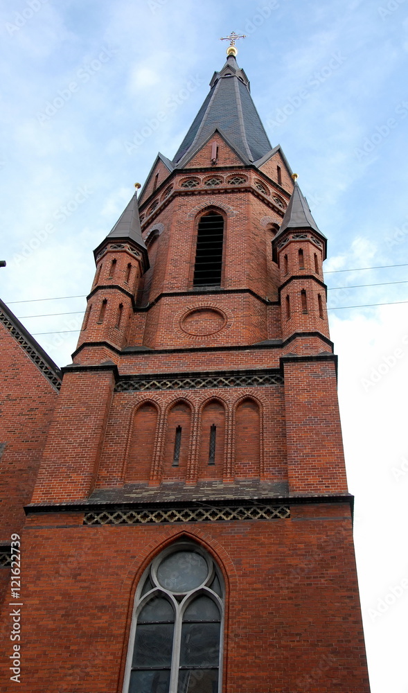 Bell tower of the church of the Sacred Heart in Copenhagen, Denmark