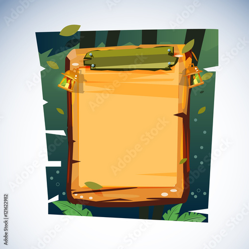 wood sign with lamp in jungle background - vector