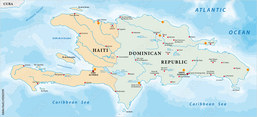 map of the Caribbean island of Hispaniola - obrazy, fototapety, plakaty 