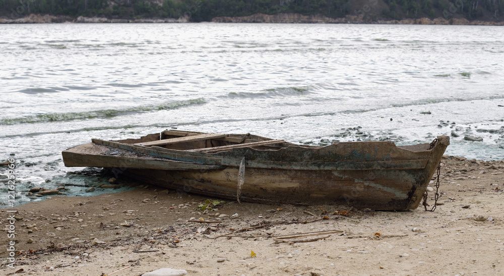 
Old broken boat on the river