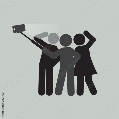 Groupfie Symbol, A Group Selfie Using Monopod Vector Illustration