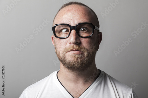 Funny Spectacles Man Isolated On Gray
