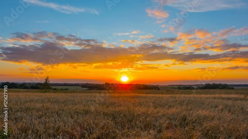 Rural landscape and sunset, time-lapse