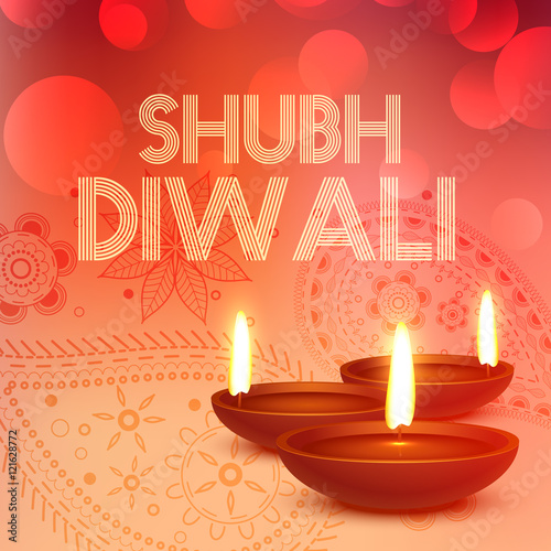 subh diwali background with diya in red color photo