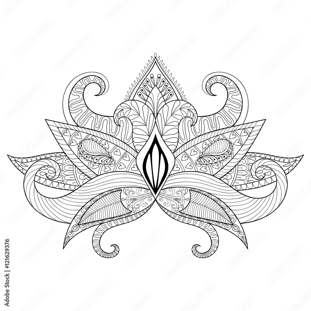Boho ornamental lotus flower, blackwork tattoo design, Indian pa Stock  Vector | Adobe Stock