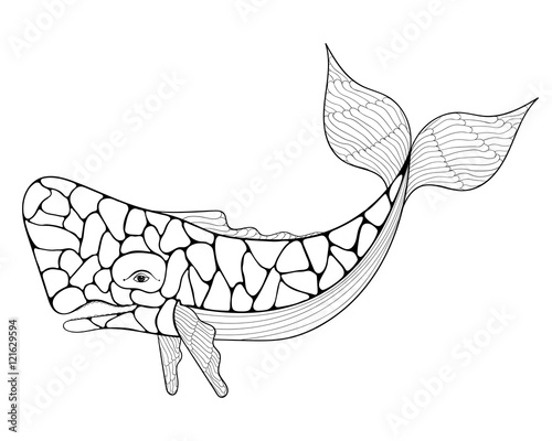 Azores Sperm Whale, Cachalot in Zentangle style. Freehand sketch photo