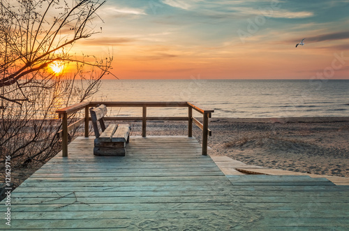 Sunset at sandy beach in Jurmala - famous International Baltic resort in Latvia, Europe © sergei_fish13