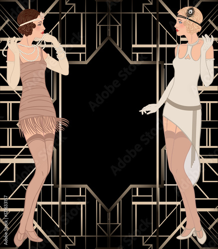 Flapper girl: Retro party invitation design.