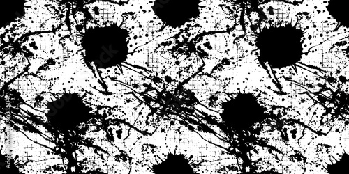 Vector seamless pattern with ink blots and brush strokes. Colorful creative artistic background in black and white colors. Series of Drawn Creative Seamless Patterns and vector  Blots, Brush, Strokes.