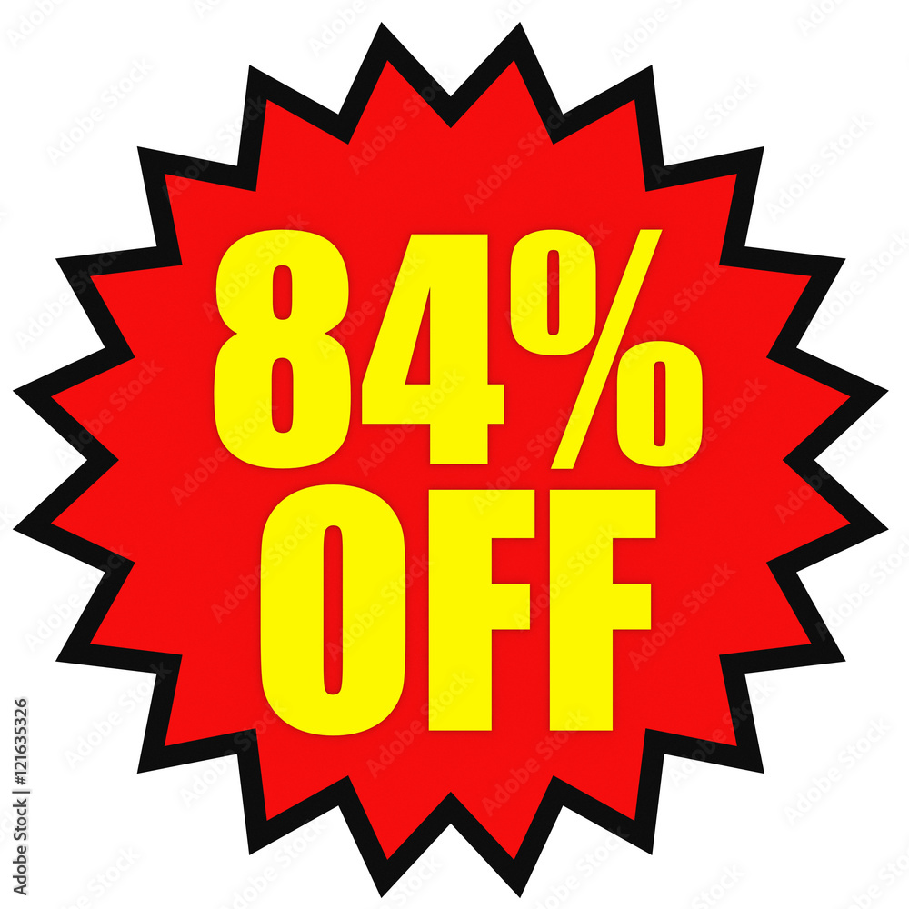 Discount 84 percent off. 3D illustration on white background. Discount 84 percent off. 3D illustration on white background.