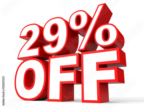 Discount 29 percent off. 3D illustration on white background.