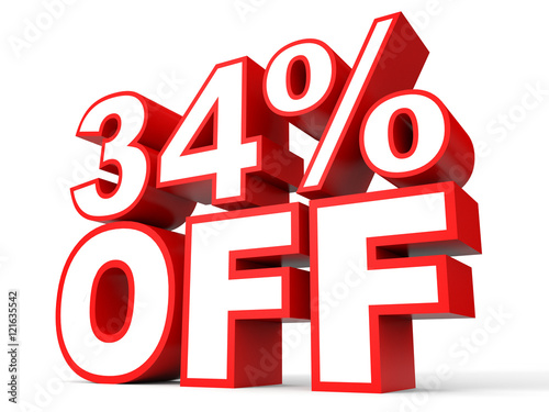 Discount 34 percent off. 3D illustration on white background.