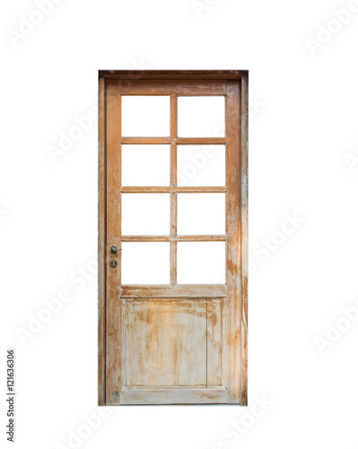 Wooden door front house  isolated object