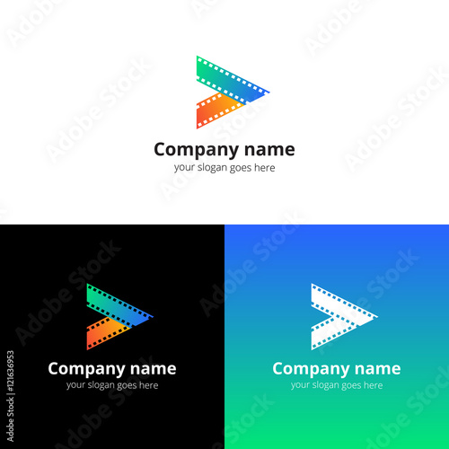 Play music sound button and video movie film strips flat logo icon vector template. Abstract symbol and button with colorful gradient for music, cinema, television, industrial service or company.