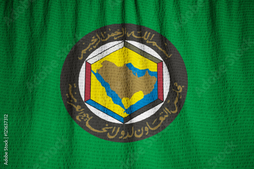 Valokuvatapetti Closeup of Ruffled Gulf Cooperation Council Flag, GCC Flag Blowi