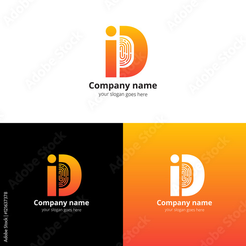 ID vector logo with Fingerprint template. The orange letter i and d with fingerprint icon. Logotype design for personal identification company or service. Personalization logo. Sign of identification