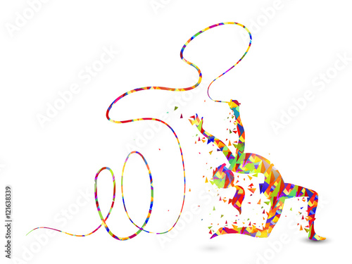 Girl doing Rhythmic Gymnastics with Ribbon.