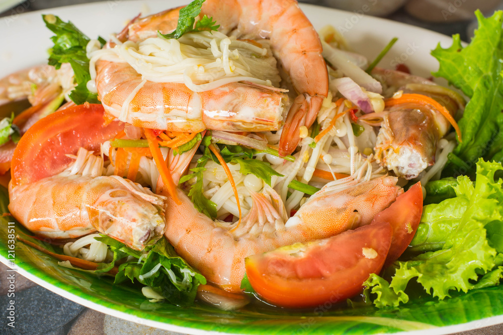 Shrimp salad on a plate in a restaurant Shrimp salad on a plate in a restaurant