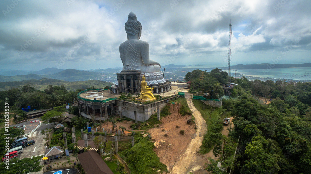 Big Buddha statue Was built on a hilltop of Phuket Thailand Can be seen from a distance. As a tourist destination and as a place of Buddhist worship. 