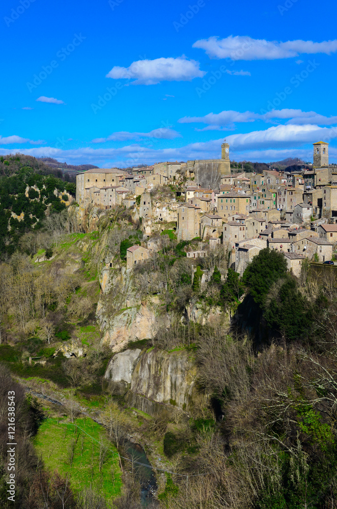 Sorano (Tuscany, Italy), is an ancient medieval hill town hanging from a tuff stone, in province of Grosseto.