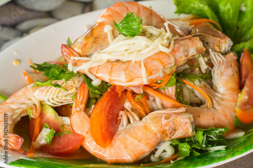 Shrimp salad on a plate in a restaurant