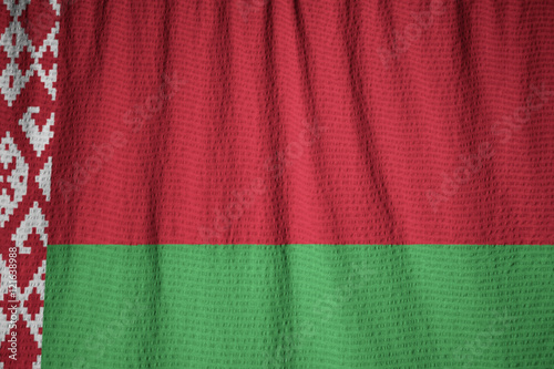 Closeup of Ruffled Belarus Flag, Belarus Flag Blowing in Wind