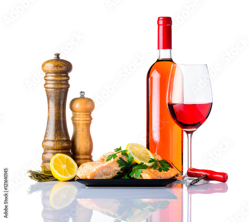Cooked Salmon Fish Fillet with Wine