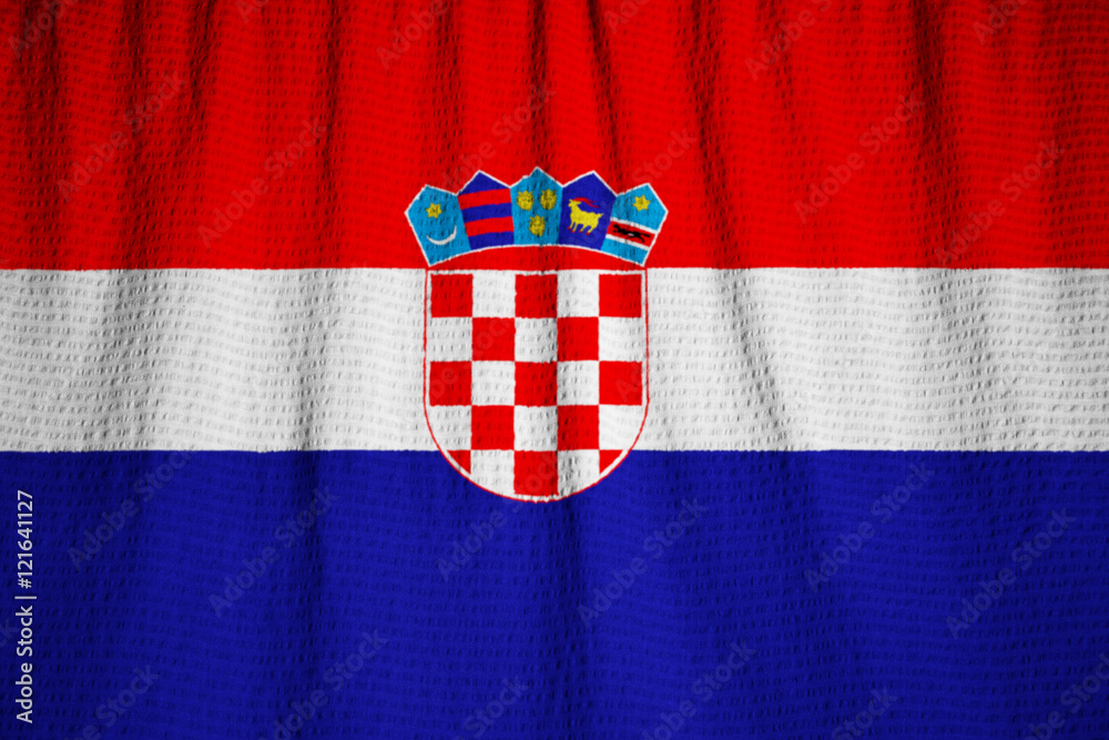 Closeup of Ruffled Croatia Flag, Croatia Flag Blowing in Wind