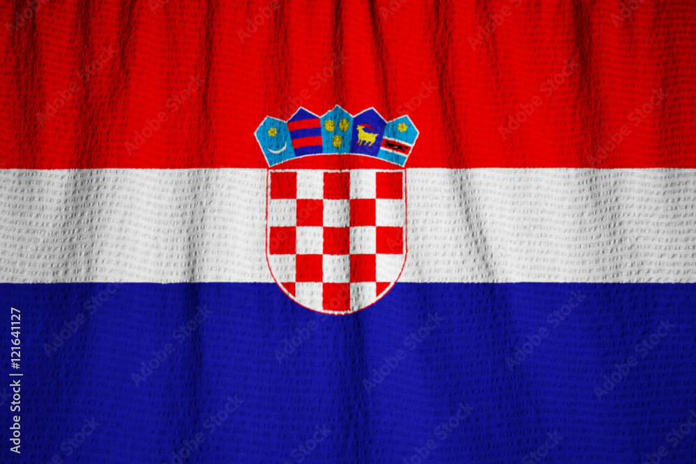 Naklejka premium Closeup of Ruffled Croatia Flag, Croatia Flag Blowing in Wind