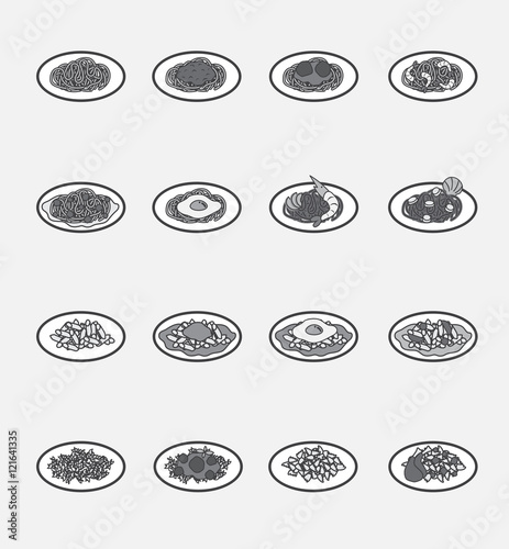 Hand drawn vector illustration of spaghetti dishes on plates