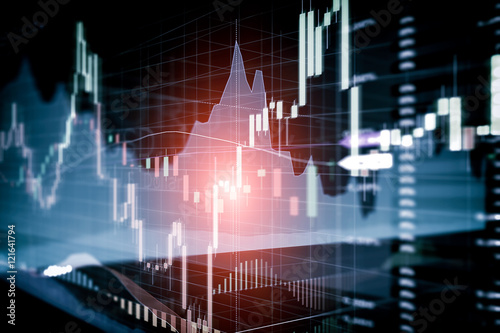 Candle stick graph and bar chart of stock market investment trad