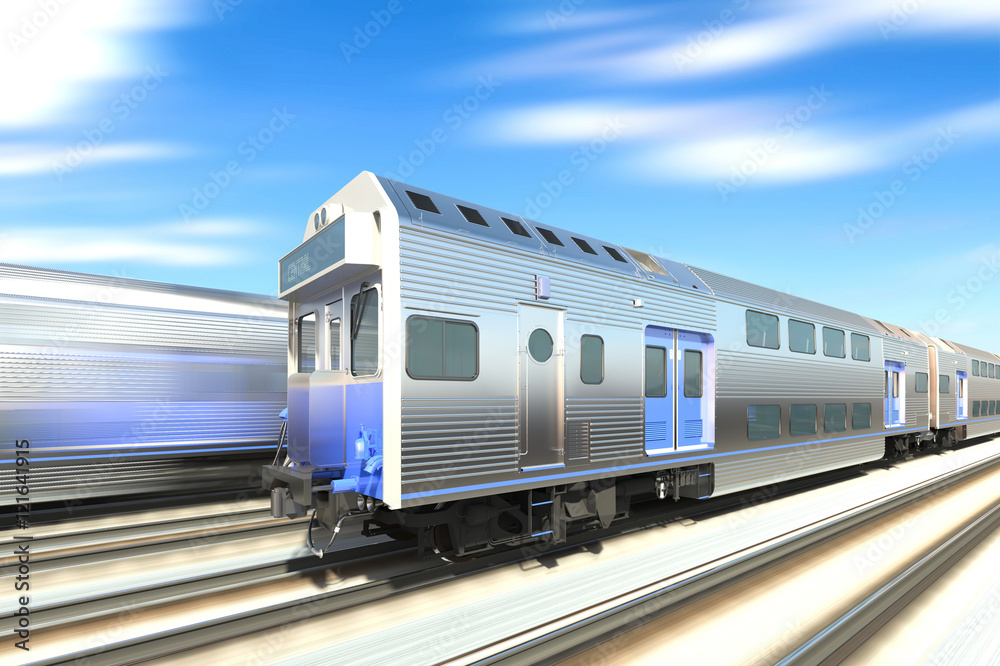3D design image of passenger train on multi-colored background 3D design image of passenger train on multi-colored background