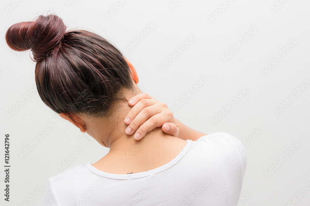 Women who put his hand on the neck, neck pain, stress, medicine and health. Women who put his hand on the neck, neck pain, stress, medicine and health.