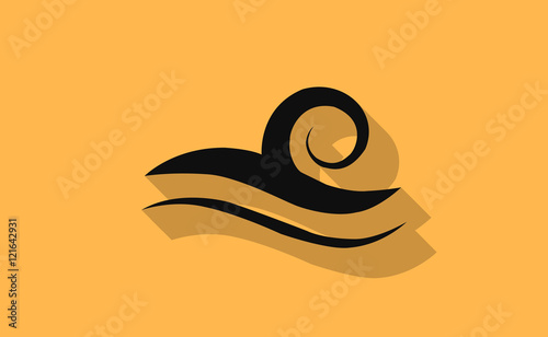 Vector waves with long shadow on flat background