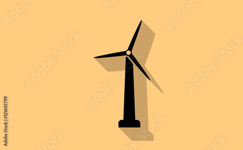 Vector windmill turbine with long shadow on flat background