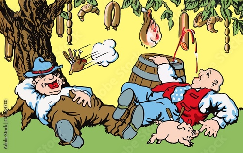 An illustration of a fairy tale The Land of Cockaigne.