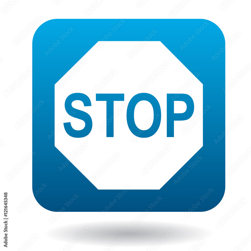 Stop sign icon in simple style in blue square. Rules of the road symbol Stop sign icon in simple style in blue square. Rules of the road symbol