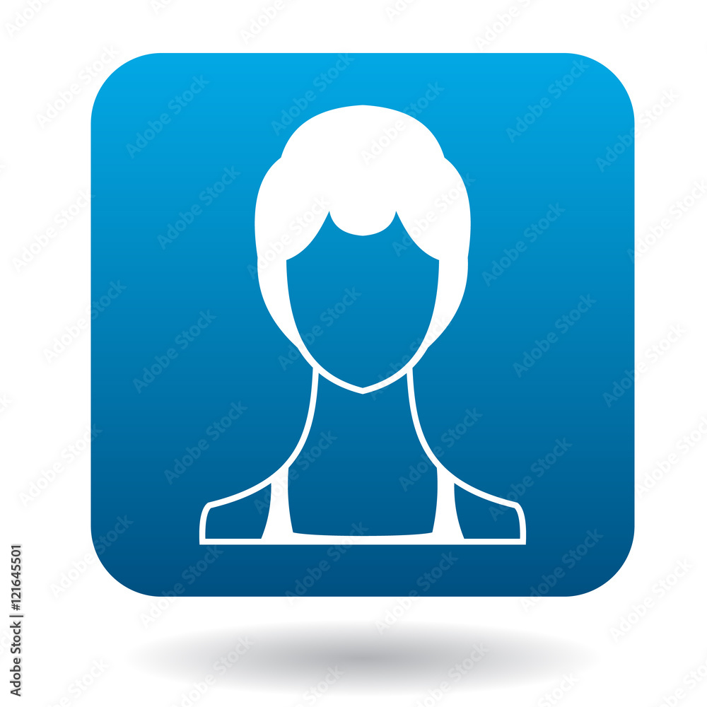 Avatar woman with short hair icon in simple style in blue square. People symbol Avatar woman with short hair icon in simple style in blue square. People symbol