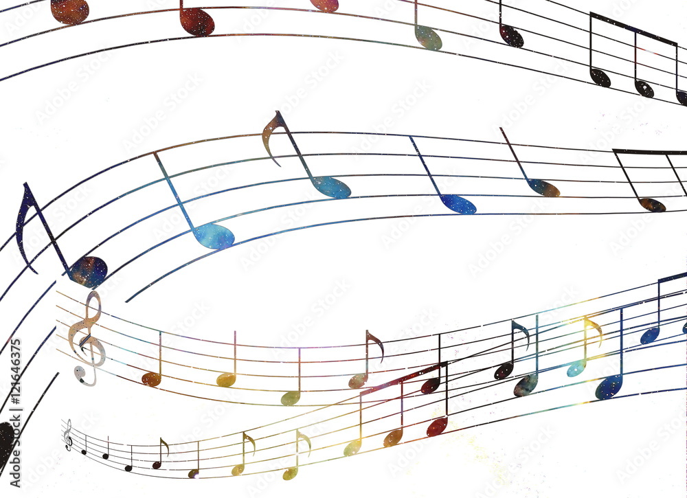 music note and Space and stars with abstrtact color background. music note and Space and stars with abstrtact color background.
