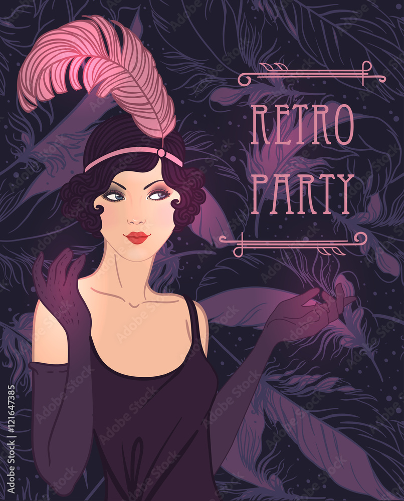 Flapper girl: Retro party invitation design template Stock Vector ...