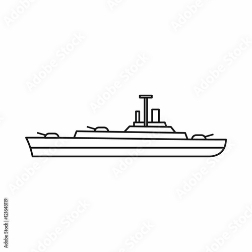 Military navy ship icon in outline style on a white background