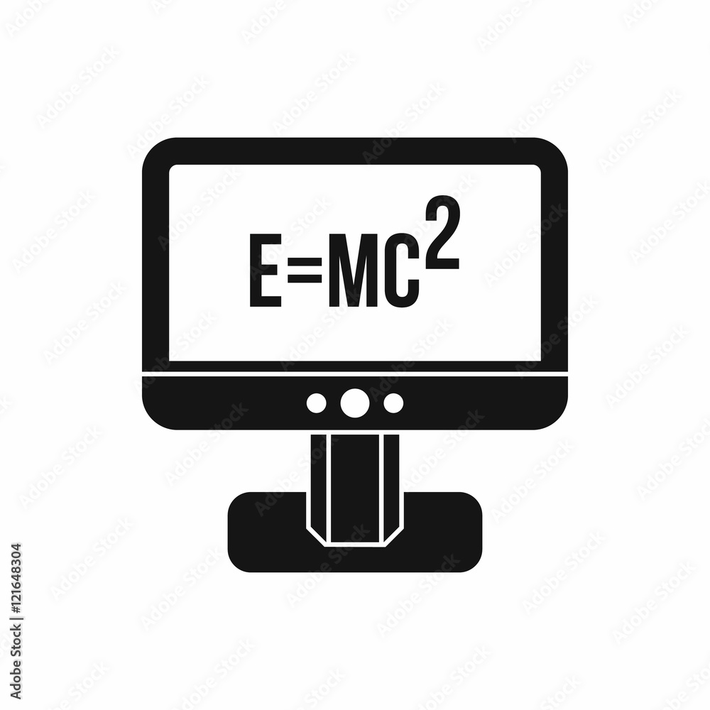 Monitor with Einstein formula icon in simple style isolated on white background. Science symbol Monitor with Einstein formula icon in simple style isolated on white background. Science symbol