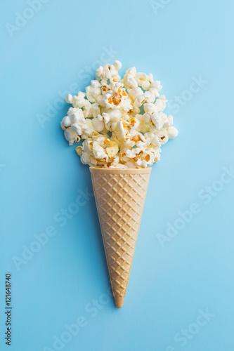Popcorn in ice cream cones.