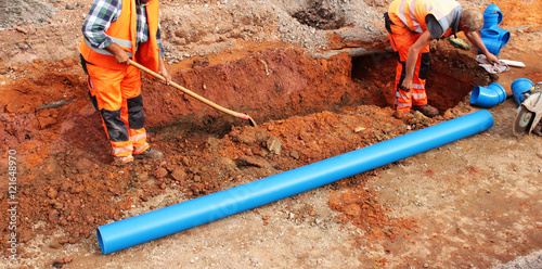 Straßenbauarbeiten, Kanalisation
