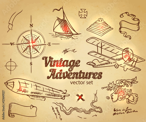 Fotografie Vintage Adventures: vector set.