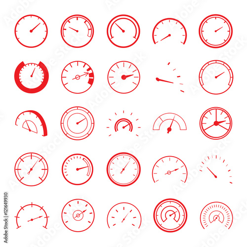 Speedometer Icons Set - Isolated On White Background - Vector Illustration, Graphic Design. For Web, Websites, Print Material, Template