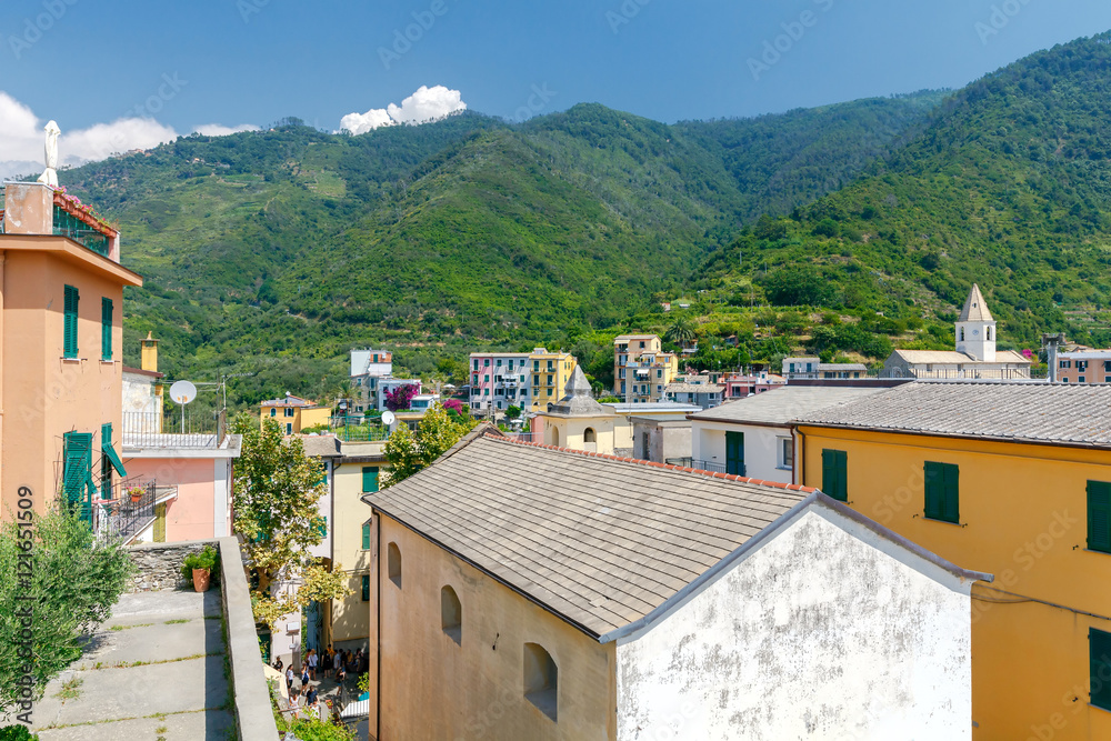 Corniglia. Aerial view of the city.
