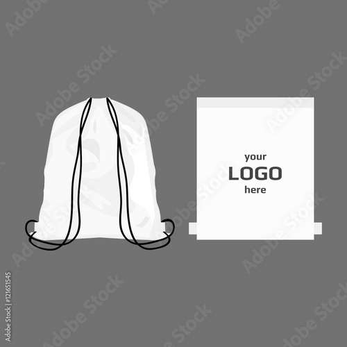 Drawstring sport bag white color, place for logo isolated vector