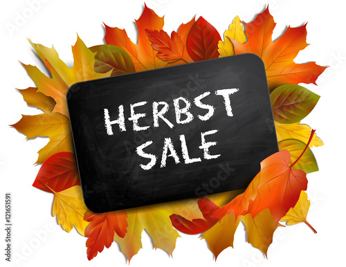 Herbst Sale - Tafel umrandet mit bunten Herbstblättern